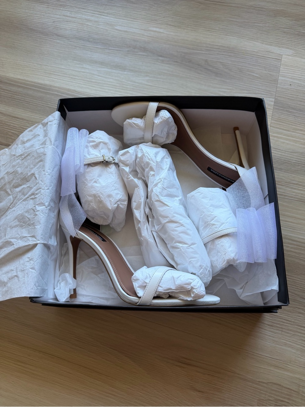 BCBGMaxAzria White Strappy Stiletto Sandals